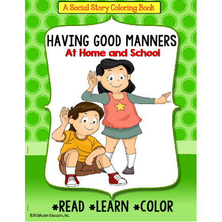 Social Story Coloring Book Series MANNERS with FREE Worksheets for AUTISM
